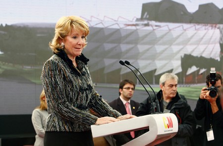 <p>Esperanza Aguirre durante el acto inaugural de las obras de edificación del Campus de Justicia.</p>