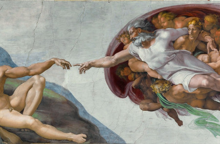 <p><em>La creación de Adán</em>, de Miguel Ángel, en la bóveda de la Capilla Sixtina.</p>