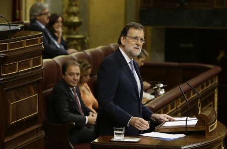 <p>Mariano Rajoy, durante una de sus intervenciones hoy en la sesión de investidura. </p>