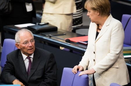 <p>Angela Merkel y Wolfgang Schäuble en el Bundestag alemán.</p>