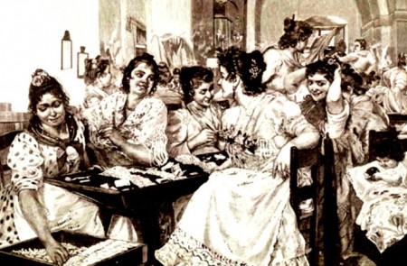 <p><em>Las cigarreras</em>, grabado de finales del siglo XIX.</p>