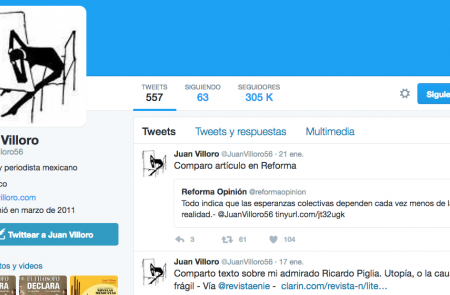 <p>Perfil de Twitter de Juan Villoro.</p>