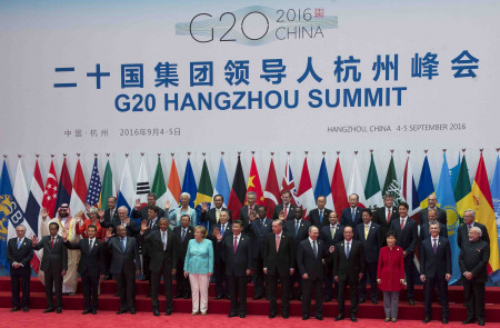 <p>Los líderes políticos del G20 durante la anterior cumbre, celebrada en China en septiembre de 2016.</p>