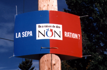 <p>Cartel de la campaña por el 'No' en el referéndum de Quebec de 1995. </p>