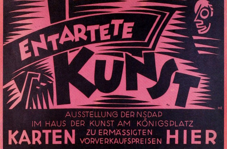 <p>Cartel de la exposición Arte degenerado, organizada por el Partido Nacionalsocialista Obrero Alemán (1938).</p>