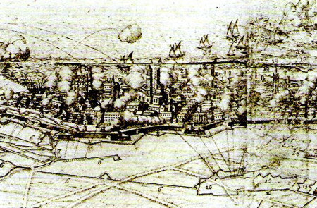 <p>Bombardeo de Barcelona sitiada por el duque de Berwick</p>