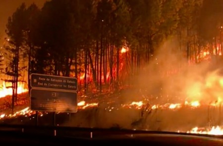<p>Incendio cerca del municipio de Nigrán (Pontevedra), la noche del 15 de octubre. </p>
