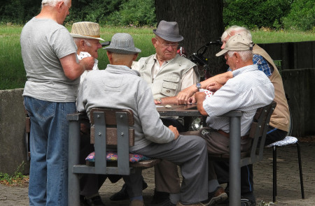 <p>Un grupo de jubilados juega a las cartas.</p>