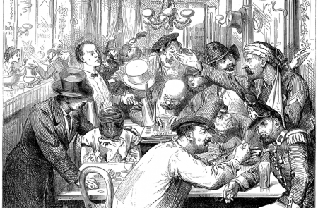 <p>Discutiendo sobre la guerra en un café de París, ilustración publicada en el <em>Illustrated London News</em> del 17 de septiembre de 1870.</p>