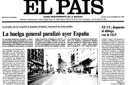 <p>Portada de El País del 15 de diciembre de 1988.</p>