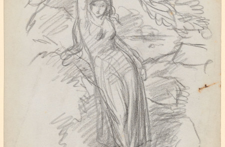 <p>Mujer joven debajo de la rama de un árbol, de Hablot Knight Browne (1815-1882)</p>