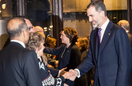 <p>La alcaldesa de Barcelona Ada Colau y el Rey Felipe VI en la inauguración del World Mobile Congress</p>