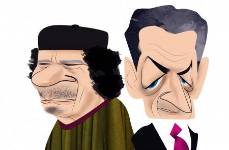 <p>Gadafi y Nicolas Sarkozy.</p>