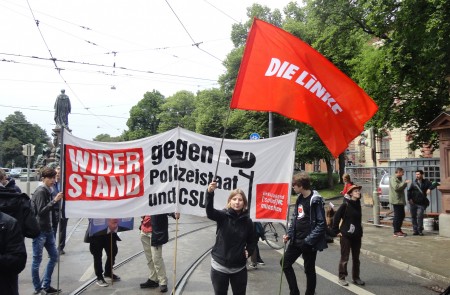 <p>Manifestación en protesta por la nueva enmienda de la Polizeiaufgabengesetz (PAG). Múnich, 10 de mayo de 2018. </p>