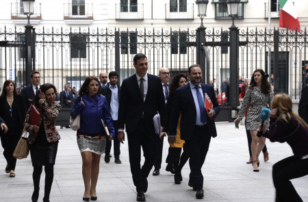 <p>Pedro Sánchez, a su llegada al Congreso de los Diputados para la moción de censura contra el gobierno de Rajoy, el 31 de mayo de 2018.</p>