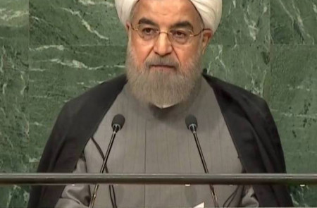 <p>Hasan Rohaní, presidente de Irán, durante su discurso de la sesión de la Asamblea General de las Naciones Unidas.</p>
