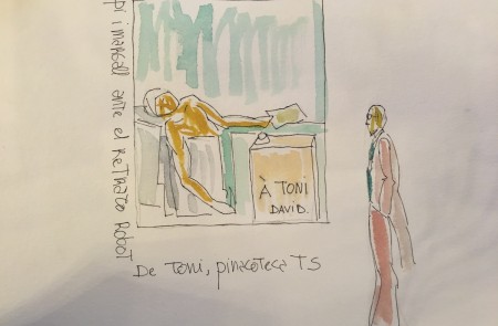 <p>Pi i Margall ante el retrato robot de Toni, pinacoteca TS</p>