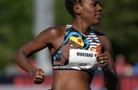 <p>Alysia Montaño corriendo los 800 metros lisos embarazada de 4 meses en 2017.</p>