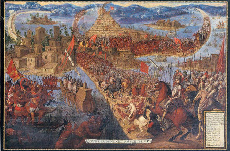 <p>La conquista de Tenochtitlán. Óleo del siglo XVII. Autor desconocido.</p>