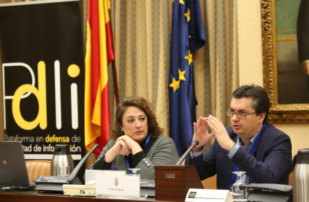 <p>Joan Barata en la presentación del informe de la PDLI sobre la ley mordaza en el Congreso de los Diputados.</p>