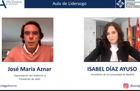 <p>Aznar y Ayuso en una imagen de su videoconferencia.</p>