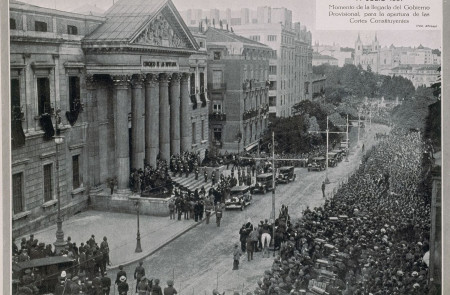<p>Llegada del Gobierno Provisional, para la apertura de las Cortes Constituyentes, 14 de julio 1931.</p>