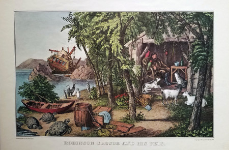 <p>Antigua ilustración de Robinson Crusoe.</p>