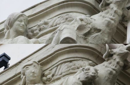 <p>Imágenes del antes y después de la remodelación de la fachada del edificio de Unicaja, en Palencia.</p>