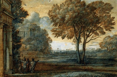 <p>Paisaje marino con Eneas en Delos. Claude Lorrain (1671).</p>