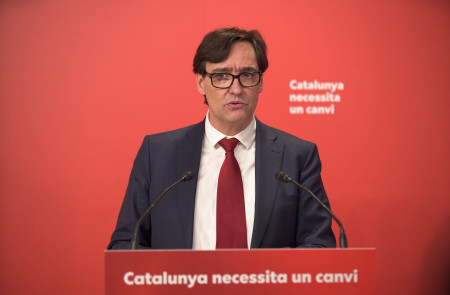 <p>Salvador Illa en su discurso de aceptación de la candidatura a la presidencia de la Generalitat.</p>