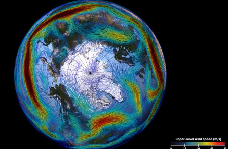 <p>Animación visual de la corriente en chorro polar, elaborada en base a datos de NASA's MERRA.</p>