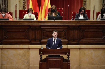 <p>Pere Aragonès, durante su intervención como candidato a la presidencia de la Generalitat.</p>