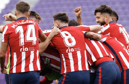 <p>Los jugadores del Atlético de Madrid celebrando el segundo gol.</p>
