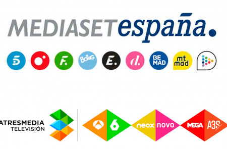 <p>Imágenes corporativas de Mediaset España y Atresmedia Televisión con los logos de sus respectivos canales.</p>