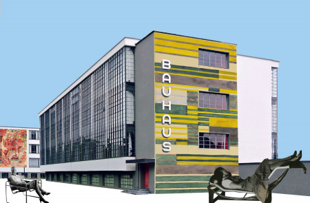 <p>Edificio de la Bauhaus en Dessau, con diseños del taller de textiles.</p>