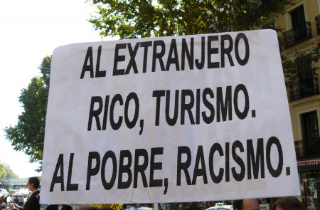 <p>Pancarta en una manifestación, en Madrid.</p>