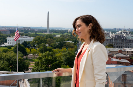 <p>La presidenta de la Comunidad de Madrid, Isabel Díaz Ayuso, durante su viaje institucional a EE.UU.</p>