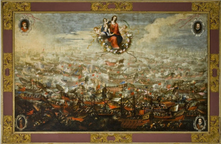 <p>La batalla de Lepanto, por Juan de Toledo y Mateo Gilarte (1663-1665), lienzo ubicado en la iglesia de Santo Domingo (Murcia).</p>