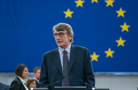 <p>David Sassoli en 2019, recién elegido como presidente del Parlamento Europeo.</p>