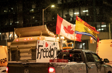 <p>Camioneros canadienses durante las últimas protestas.</p>