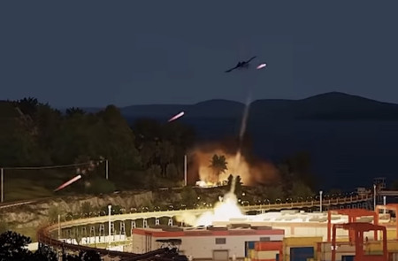 <p>Imagen del juego ArmA 3, simulador usado por Antena 3 como ‘vídeo real’ de un bombardeo ruso en Ucrania.</p>