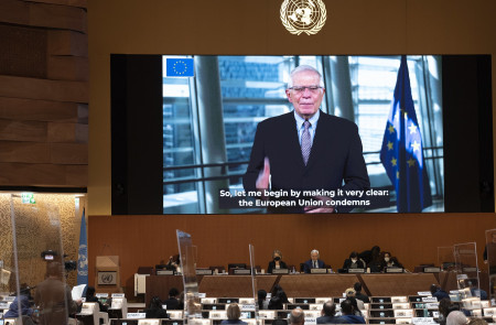 <p>Josep Borrell interviene en la 49 sesión regular del Consejo de Derechos Humanos de la ONU en Ginebra, el 1 de marzo.</p>