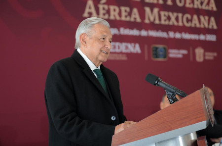 <p>Andrés Manuel López Obrador, durante un acto institucional por el día de la Fuerza Aérea Mexicana.</p>