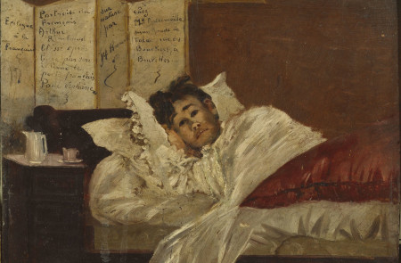 <p>Rimbaud tumbado, herido por Verlaine en 1973. Pintura atribuida a Jef Rosman.</p>