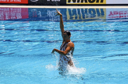 <p>Anita Álvarez, durante un ejercicio en el campeonato mundial de Budapest. </p>