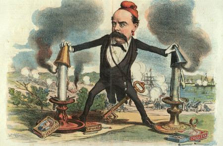 <p>Caricatura de Castelar realizada por Tomás Padró Pedret y publicada en la revista satírica ‘La Madeja Política’ en noviembre de 1873.</p>