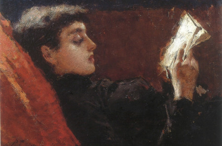 <p>'La lectura (Madame Bovary)'. Óleo sobre lienzo de Francesco Filippini (1881). </p>