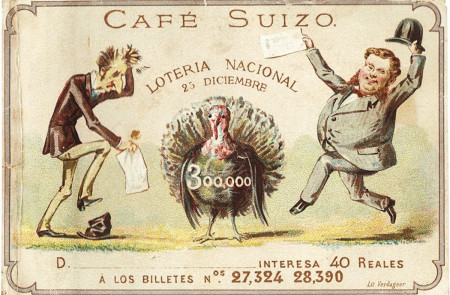 <p>Resguardo de un décimo de lotería del Café Suizo de Madrid a finales del siglo XIX.</p>