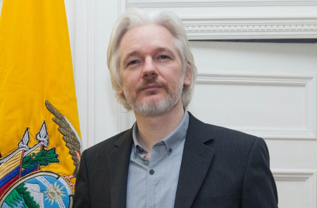 <p>Julian Assange, durante una rueda de prensa en la Cancillería de Ecuador de Londres, el 18 de agosto de 2014. <strong>/ David G Silvers</strong></p>