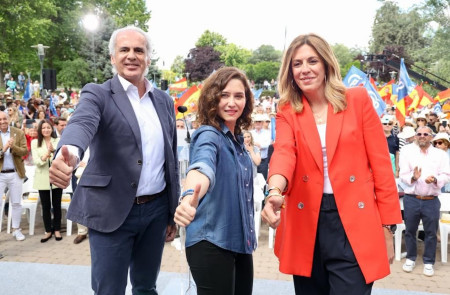 <p>Isabel Díaz Ayuso junto a Paloma Tejero, candidata a la alcaldía de Pozuelo de Alarcón, en un acto de campaña el pasado 14 de mayo.<strong> / PP Madrid</strong></p>